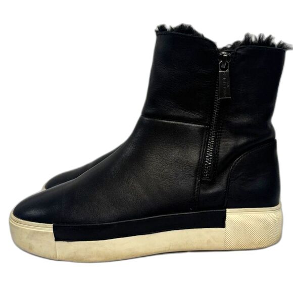 J Slides Fur Lined Black Leather Hi Top Platform Boots Sneakers Size 8M - Picture 5 of 10